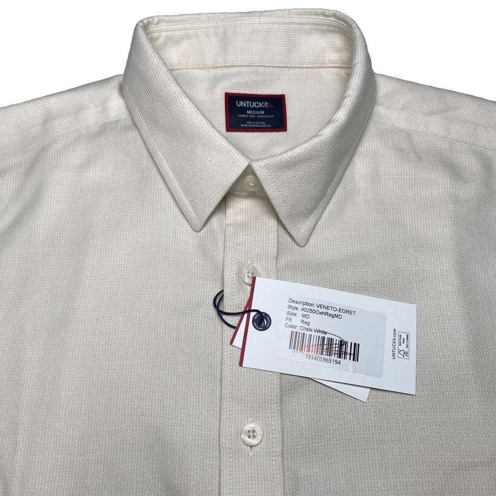NEW UNTUCKit Veneto Shirt M L/S Button Up Wrinkle Free Egret Chalk White